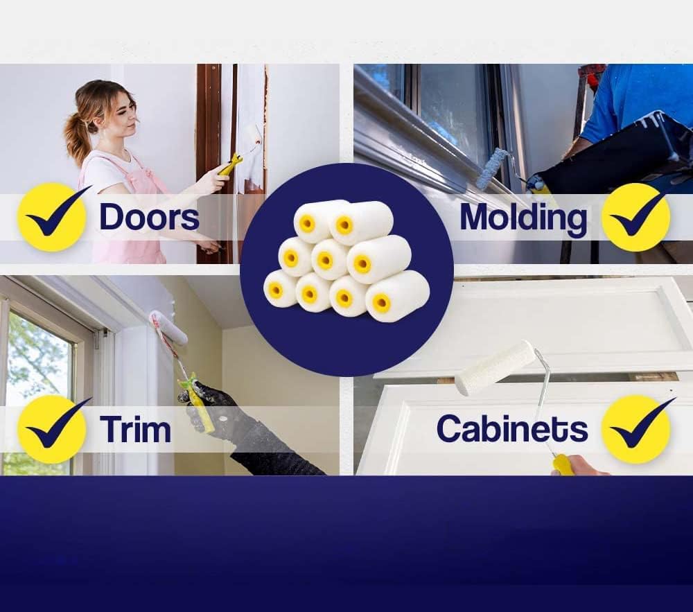 RZJZGZ Mini Foam Paint Roller Painting Decorating Touch Up Trim Kit 2 inch Small Paint Roller Tray Set with High-Density Foam Roller Covers, Mini Wool Brush,2" Paint Frame, Pack of 6