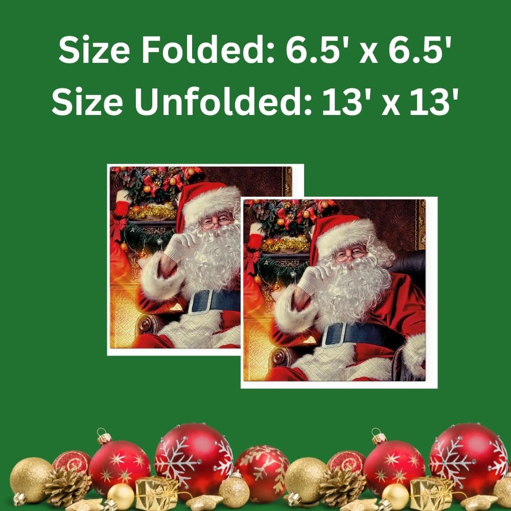 20-ct 13x13 Christmas Paper Decoupage Napkins, 3-Ply Servilletas Tissue Napkin for Dinner and Parties, Disposable Napkins (Santa Chair)