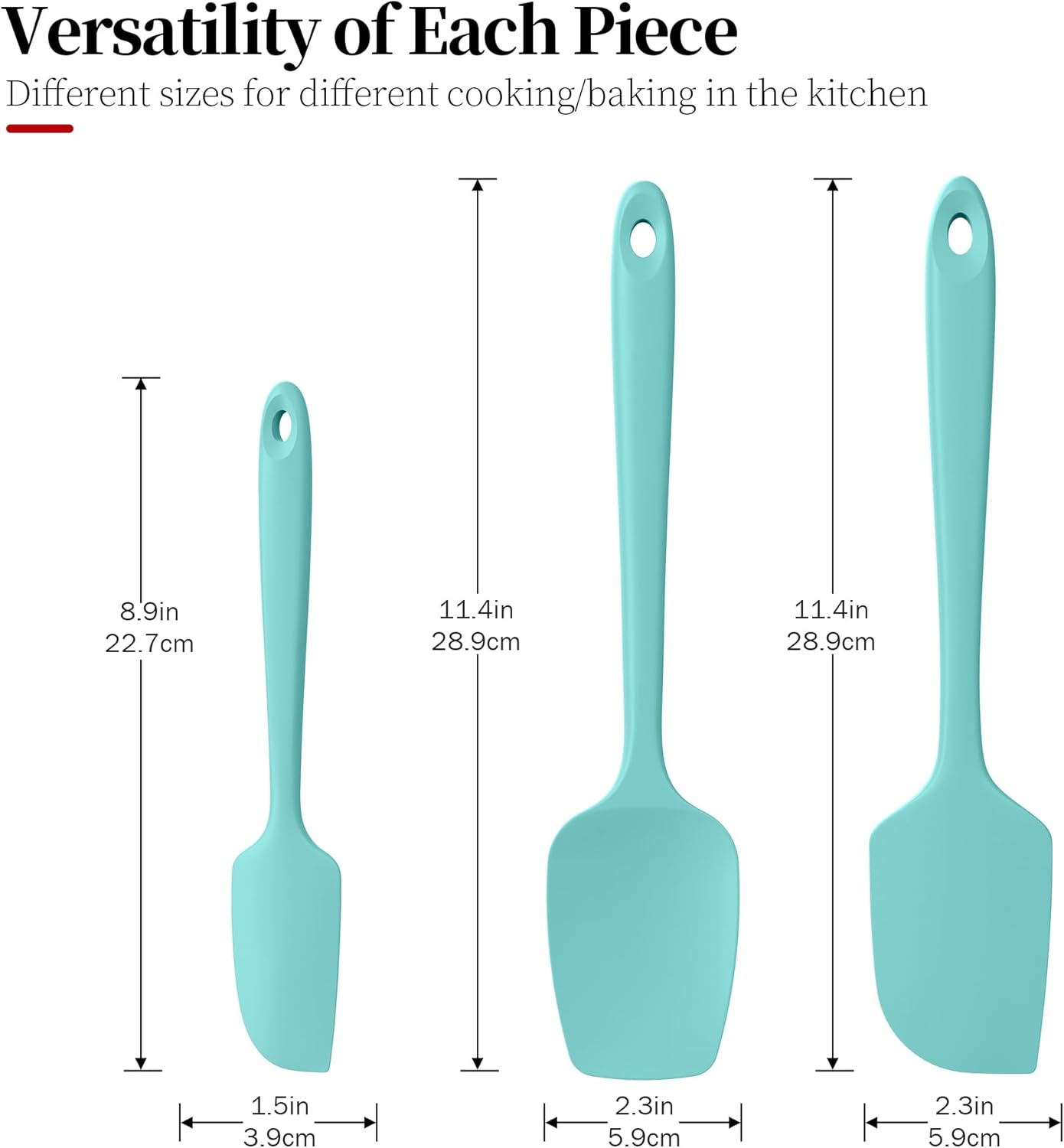 Heat Resistant Silicone Spatula Set of 3, Luxiwise 600ºF High Temp Baking Scraper Cooking Utensils Non-Stick BPA-Free for Seamless Mixing, Folding, Scraping with Rubber Kitchen Essentials (Aqua Sky)