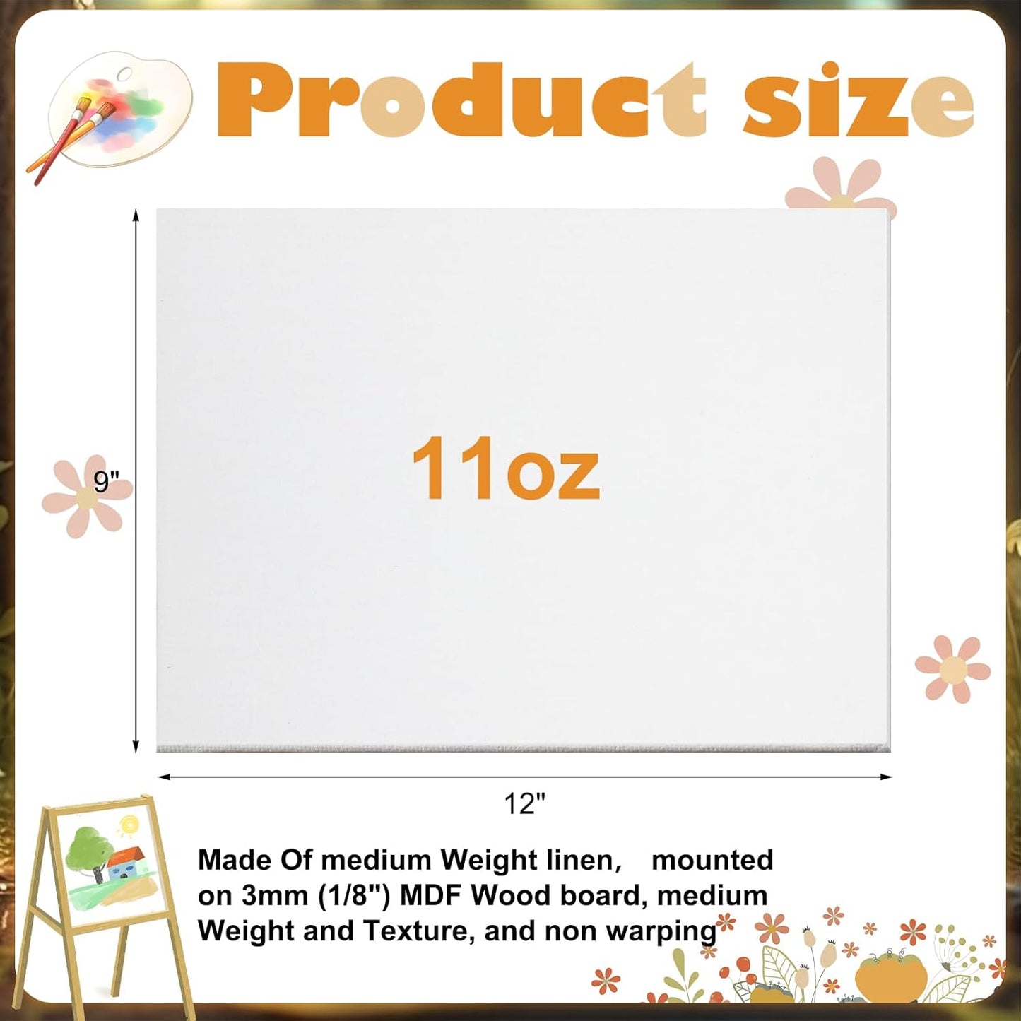 6 Pack 9 x 12 Inch Oil Primed Archival Linen Panels 11oz Painting Oils Panels Primed Artist Linen Boards for Acrylic, Oil, Watercolor Professional Art Supplies