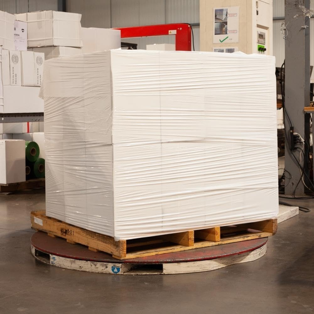 PSBM White Stretch Wrap, 15 Inch x 1476 Feet, 8 Pack, Tinted Pre-Stretched Shrink Wrap Film for Moving, Packaging, Pallet Wrapping