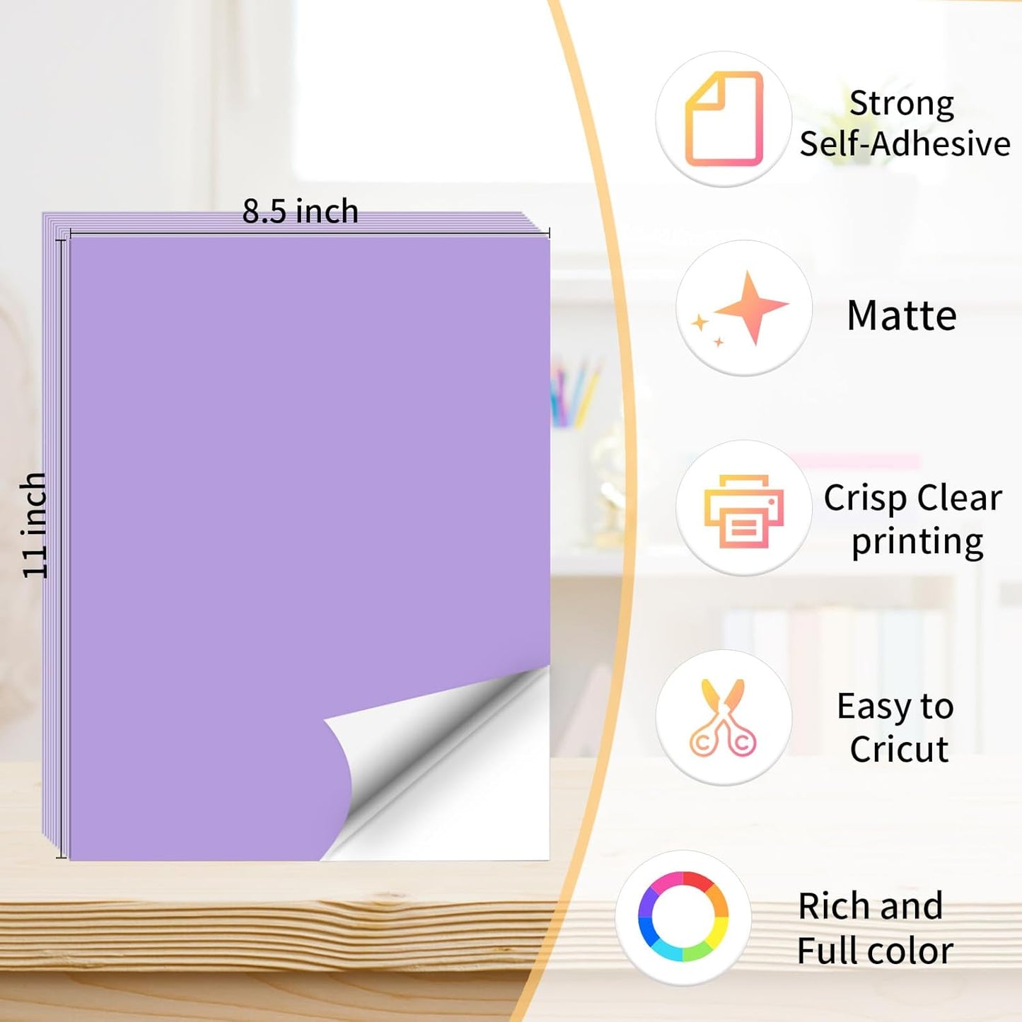 Printable Sticker Paper, 20 Sheets Purple Printable Sticker Paper, Laser/Inkjet Printing- Matte Purple, Letter Size (8.5" x 11")