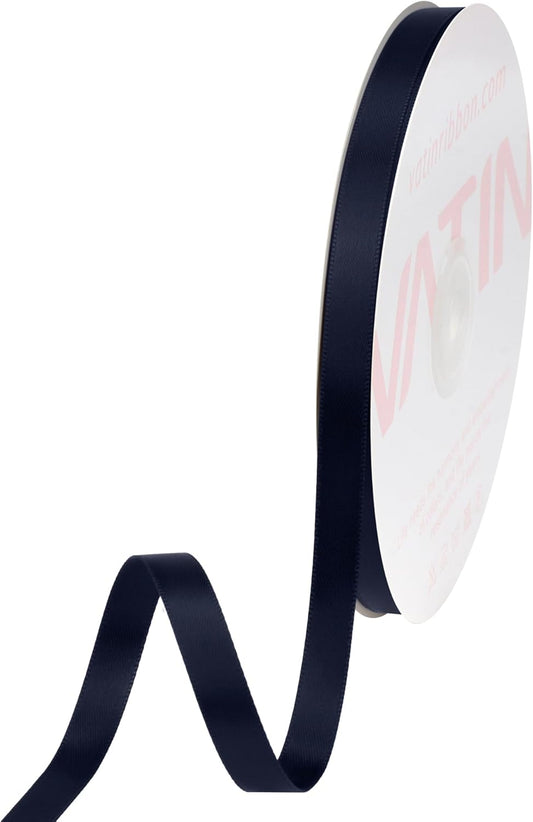 VATIN Double Face Deep Navy Blue Satin Ribbon 3/8" Continuous 50 Yards,Navy Blue Polyester Fabric Ribbon use for Bows Bouquet, Gift Wrapping, Floral Arrangement Wedding Decoration