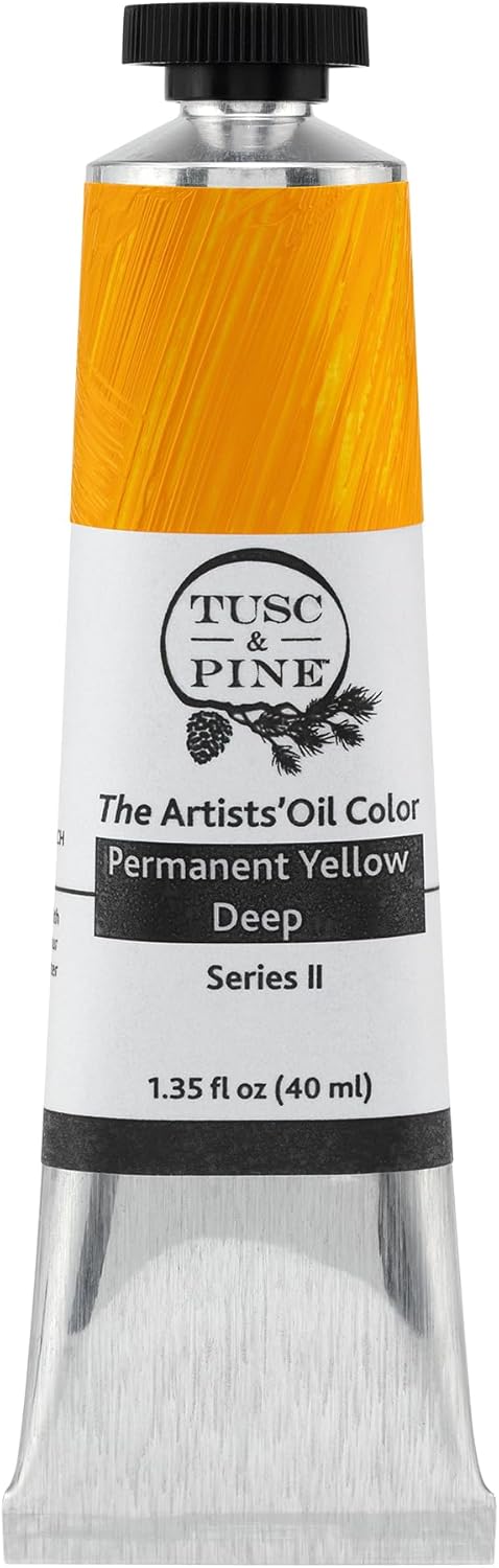 Tusc & Pine Artist Oil Paint - Permanent Yellow Deep, 40 ml, Non-Yellowing, Rich & Creamy Consistency, Maximum Pigment Load, Small Batch Milled Oil Paints Made in the USA for Professional Artists