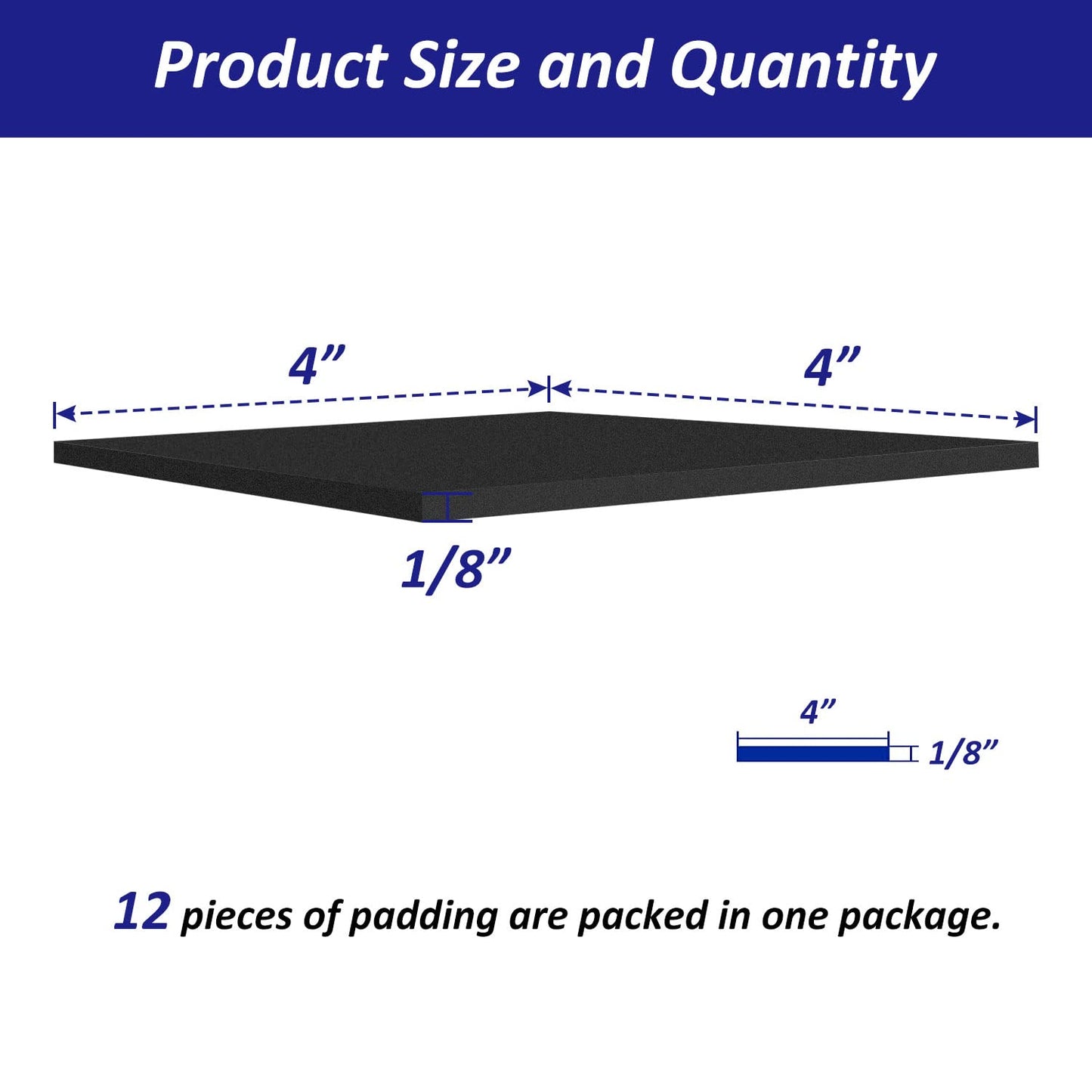 Foam Padding Sheets with Adhesive Backing - Self Stick Neoprene Insulation Foam,12PCS 1/8 Inch Thick X 4 Inch Long X 4 Inch Wide - Closed Cell Foam Sheet Square Pad