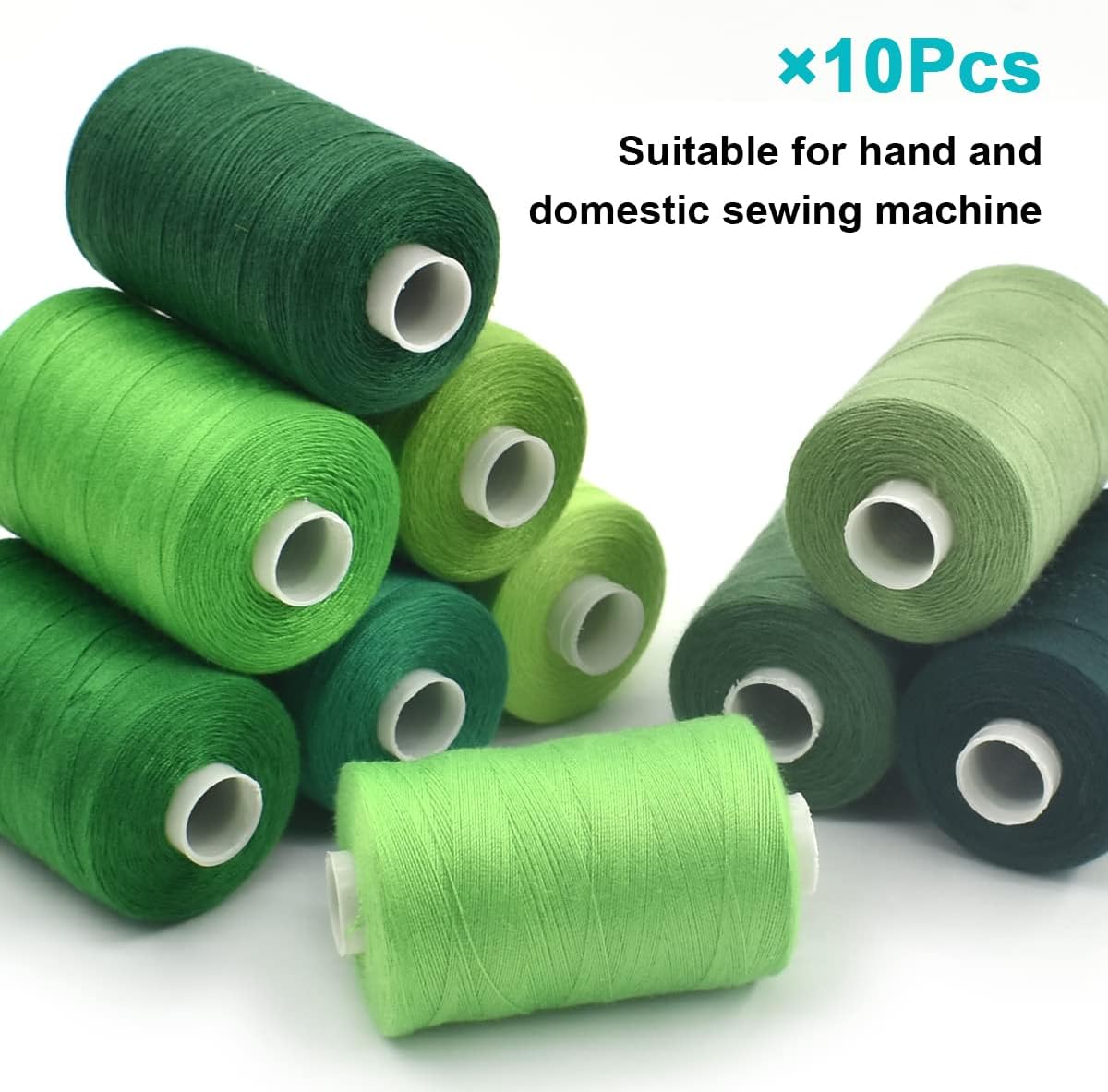 Sewing Thread 10 Color Sewing Industrial Purpose 1000 Yards Per Spool 40S/2 Polyester for DIY Sewing Machine,Embroidery Machine,Hand Sewing (Green)
