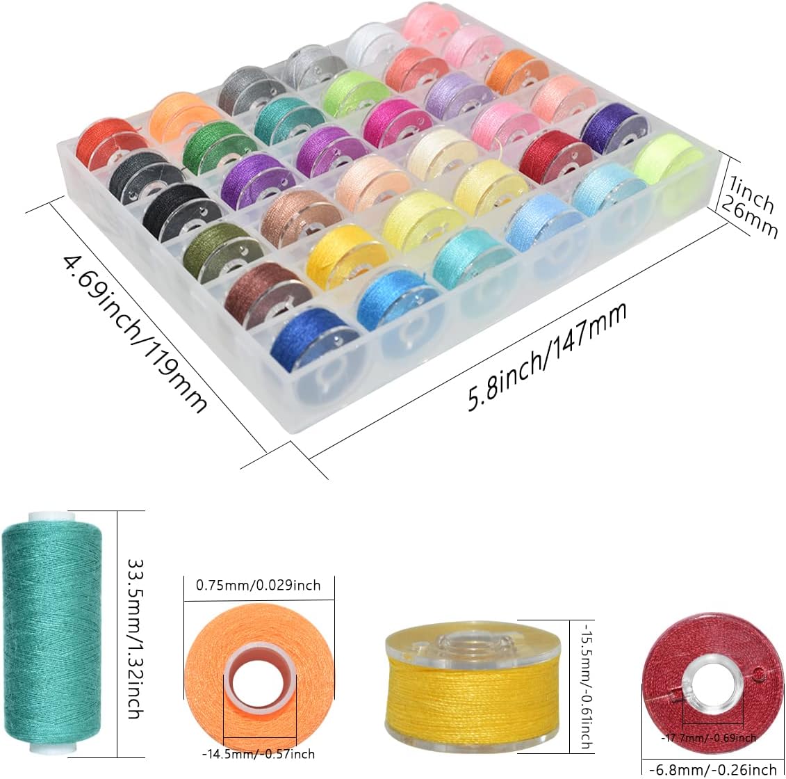 72Pcs 36 Colors Sewing Thread Set with Matching Prewound Bobbin Threads and Case, 550 Yards per Polyester Thread, Popular Colors for Hand & Machine Sewing