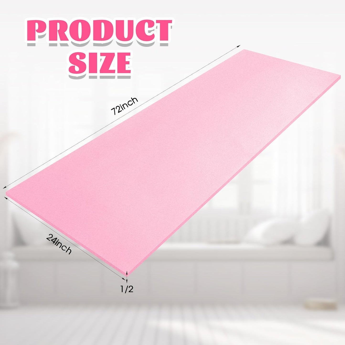 Amylove Polyurethane Foam 24" x 72" High Density Cushion Upholstery Foam Sheet for Seat Replacement DIY Projects Chairs Headboards Sofas Home(1/2" x 24" x 72",Pink)