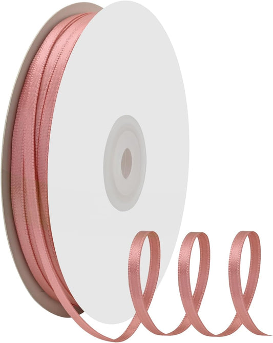 1/8" X 100 Yards Dusty Rose Satin Thin Ribbon Solid Color Double Faced Ribbons Perfect for Crafts Wedding Decor Bow Making Arts Sewing and More