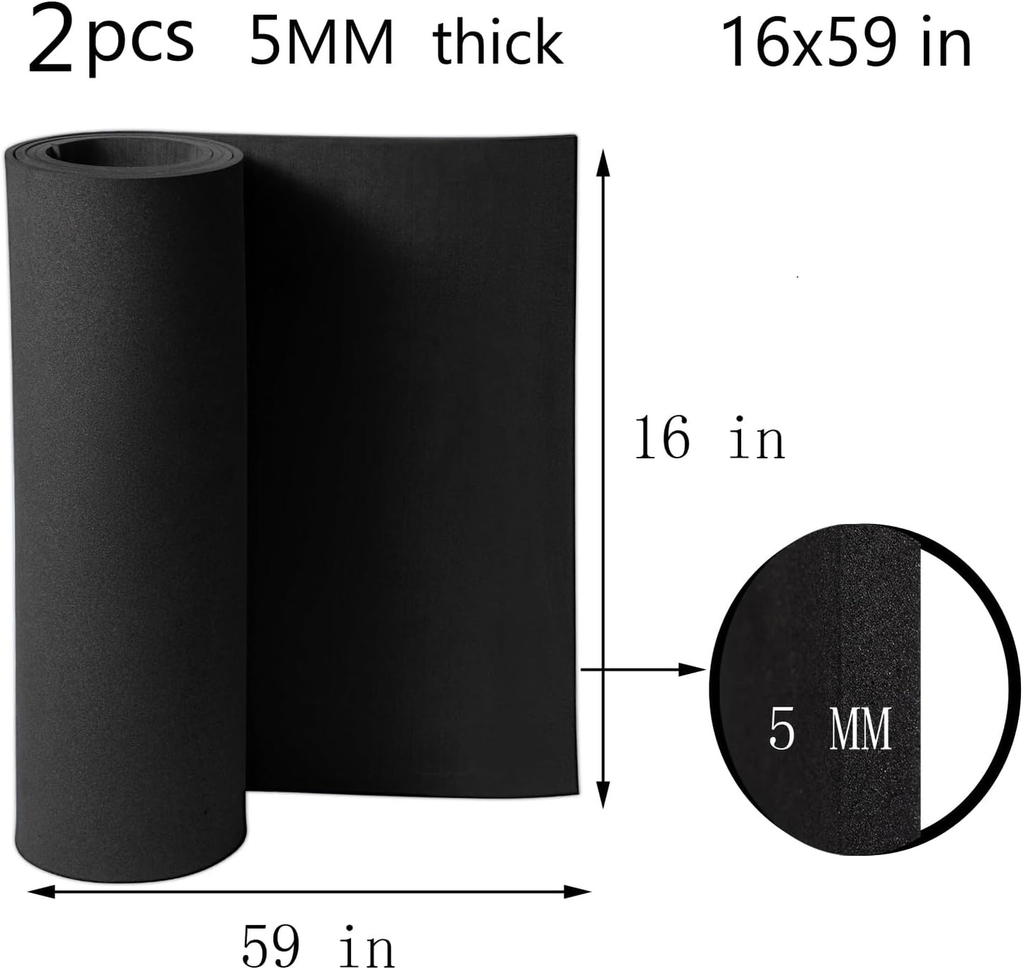 AMZQNART 2Pcs EVA Foam 5mm, Cosplay Foam Roll,16 x 59in Black, Suitable for Large Foam Cosplay Modeling, DIY Projects, Crafts, Ultra High Density 90 kg/m3.