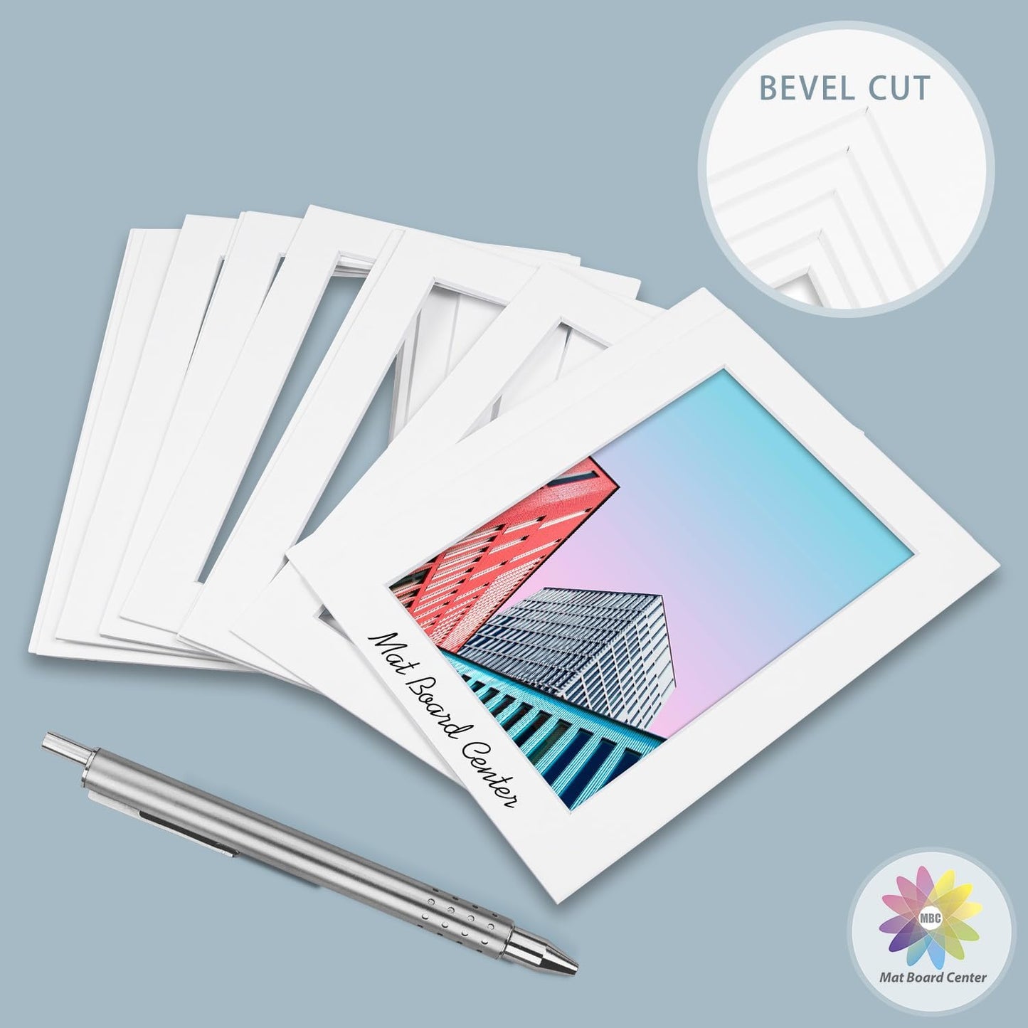MBC Mat Board Center, 5 Pack 11x14 for 5x7 White Picture Mats Frame Mattes, Bevel Cut, Acid Free, 4-ply Thickness