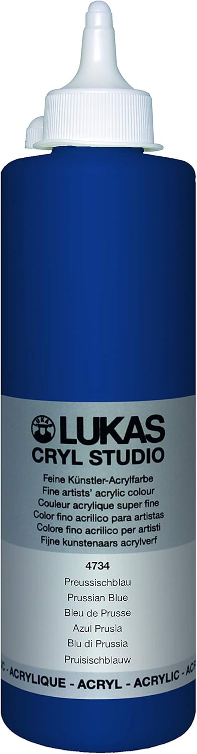 Lukas CRYL Studio Artist Acrylic Paint, Prussian Blue, 500 ml Bottle - High Pigment Acrylic Paints for Canvas Painting, Large Scale Works - Medium-Viscosity, Water-Mixable, Fast Drying
