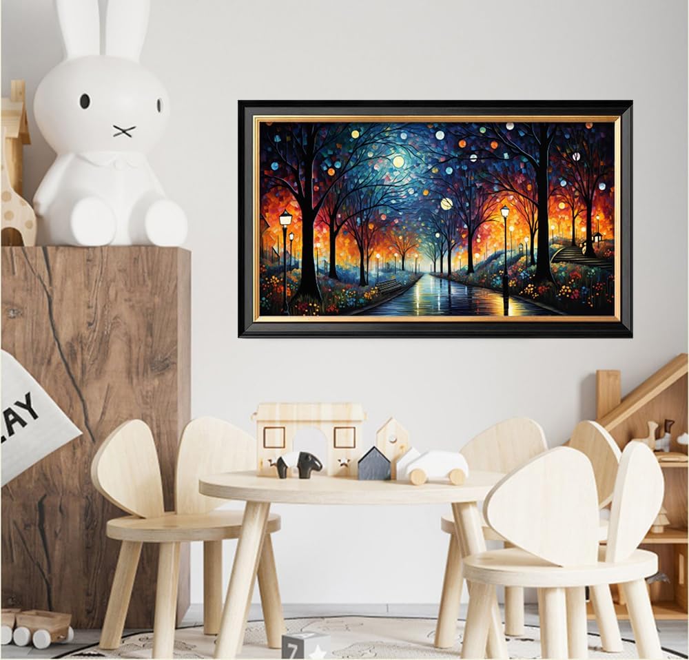 Leczany Cross Stitch Stamped Kit for Adults or Kids - Shining Park Trail | DIY Embroidery Starter Patterns Craft Kit Needlepoint for Beginner | 11CT, 3 Strands | 23.6x13 inches