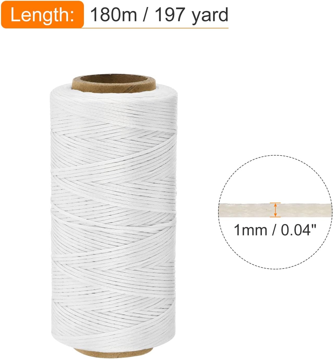 MECCANIXITY Waxed Thread,197 Yard 1mm 210D Flat Wax Thread Polyester Waxed String for Leather Sewing Hand Weaving Book Binding Home Decoration,White