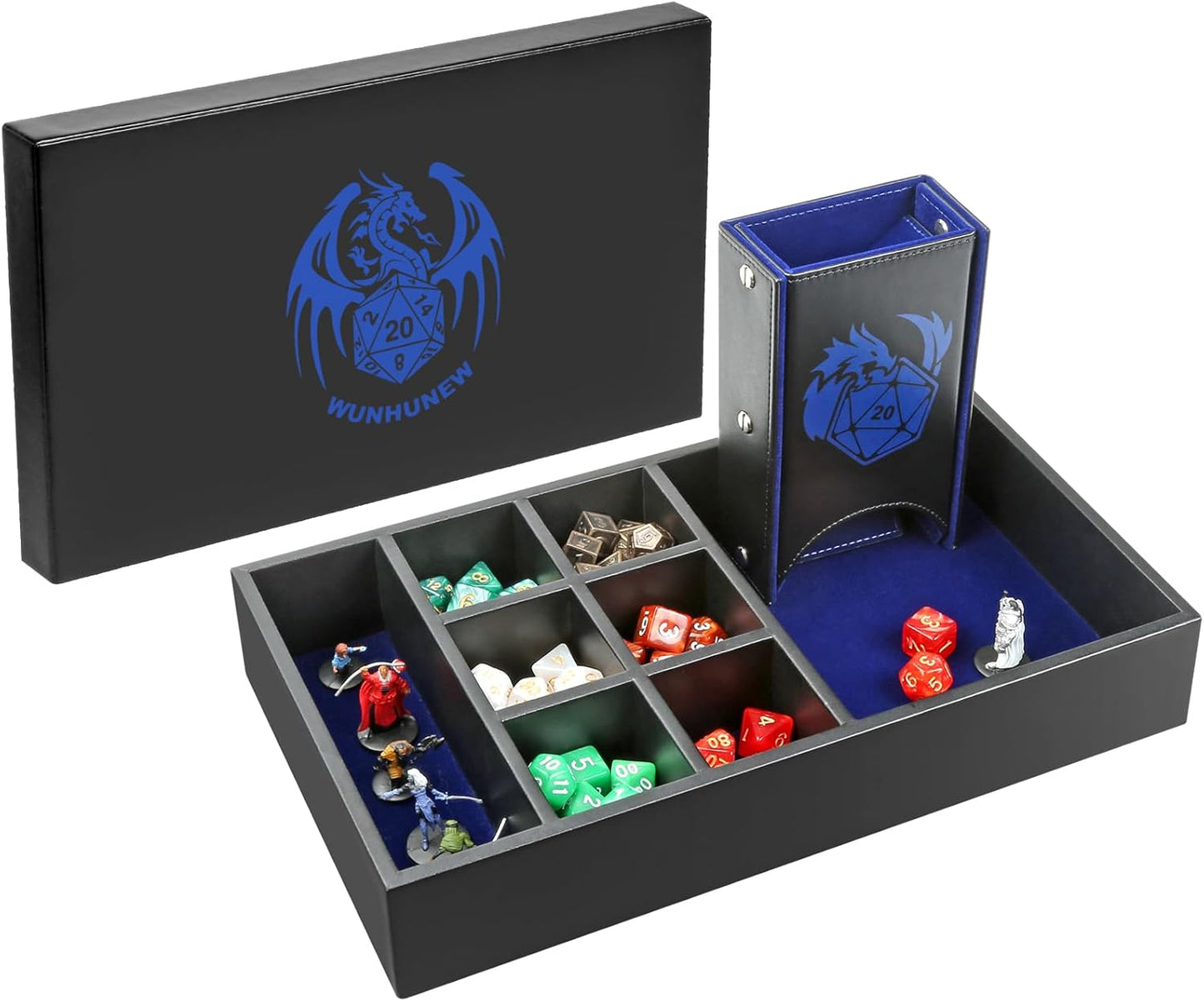 DND Dice Tray & Tower Storage Box, 4 in 1 D&D Dice Holder Case (Dice Rolling Tray, Dice Roller Tower, Dice & Miniature Storage), Great RPG Accessories Gifts for Dungeons and Dragons MTG DM & Player