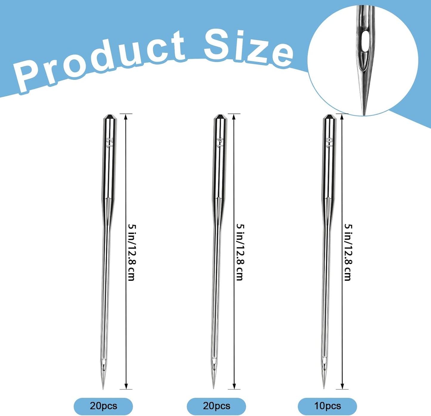 50PCS Universal Sewing Machine Needles - Sizes 80/12 90/14 100/16 Sewing Machine Needle for Fabric Canvas Leather Embroidery Jeans