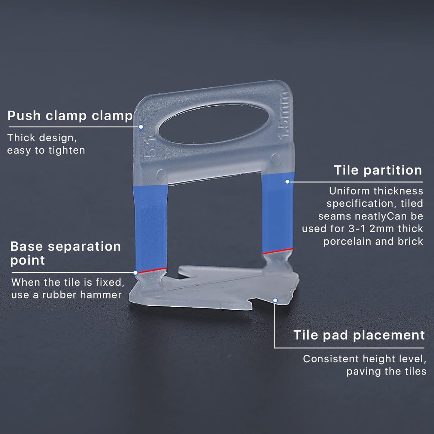 Tile Leveling System Clips Spacers Tile Leveler Clips DIY Tile Leveler Spacers 2100 Pcs 1/8" (3mm) for Professional Ceramic Tile and Stone Installation (2100 1/8")