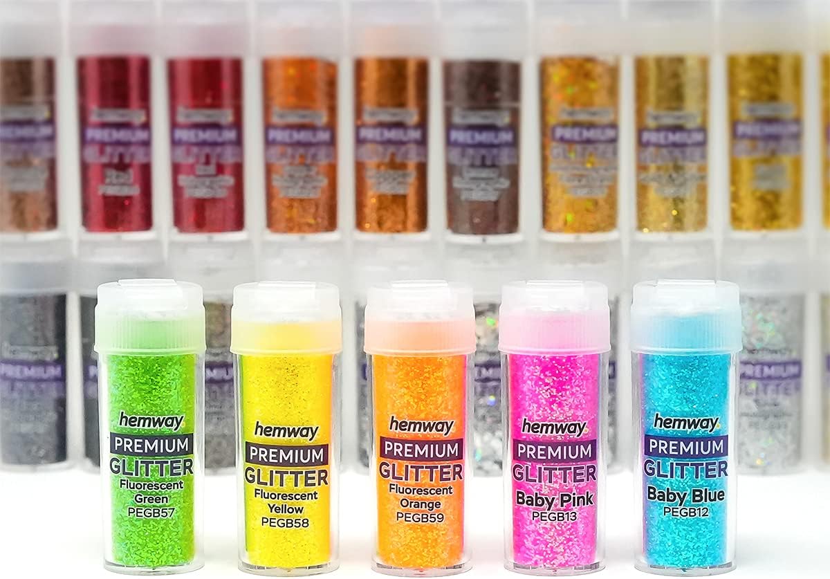 Hemway Polyurethane & Epoxy Resin Glitter Box (Pack of 54) | Fine Metallic Flakes Shaker Set for Arts & Crafts | Assorted Colour Craft Supplies for Making Cards, Jewellery, Tumblers & Coasters