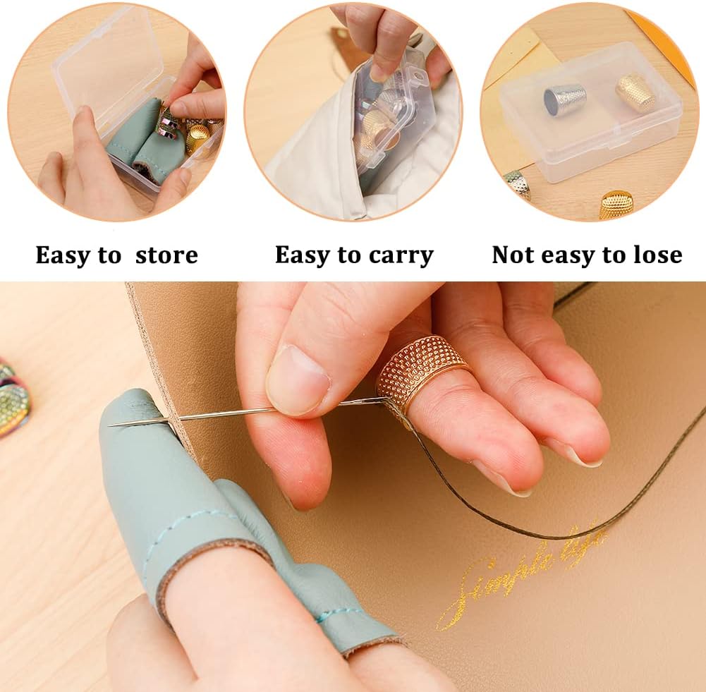 10pcs Hand-Working Sewing Thimble, Metal Finger Shield Ring, Leather Coin Finger Protectors, Sewing Thimble Rings Cap Metal Shield for Knitting Quilting DIY Craft Tools