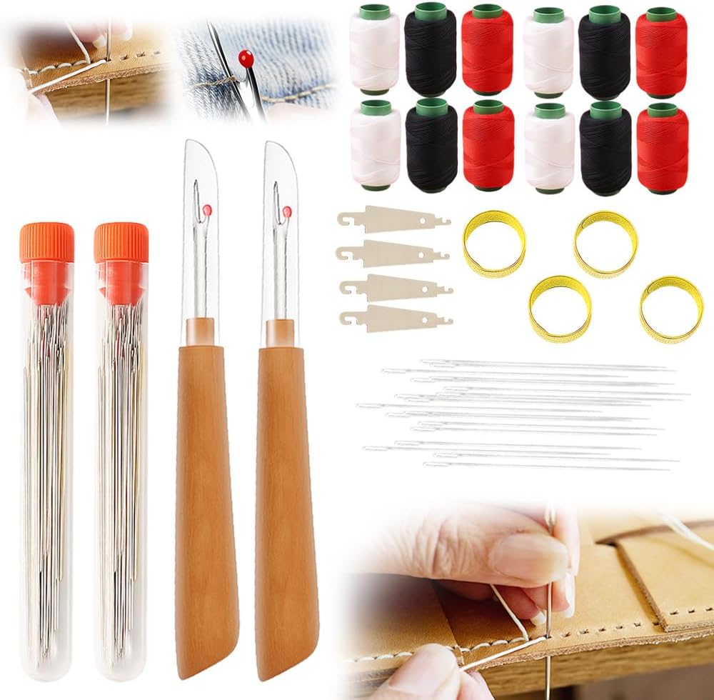 37PCS Sewing Tool Set, 2025 New Sewing Kit, Multi-Purpose Needle and Thread Kit for Leather Sewing DIY Handmade Craft Set, Large-Eye Stitching Needles Sewing Repair Kit for Beginners, Older (2 Set)