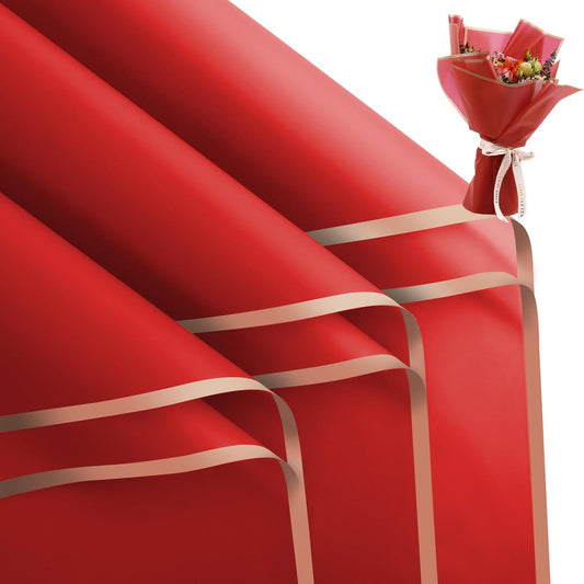 FUHITIM 20 Sheets Flower Wrapping Paper - Waterproof Floral Bouquet Packaging Paper for DIY Crafts，Florist Supplies Packaging Paper for Wedding Birthday Gift (Red)
