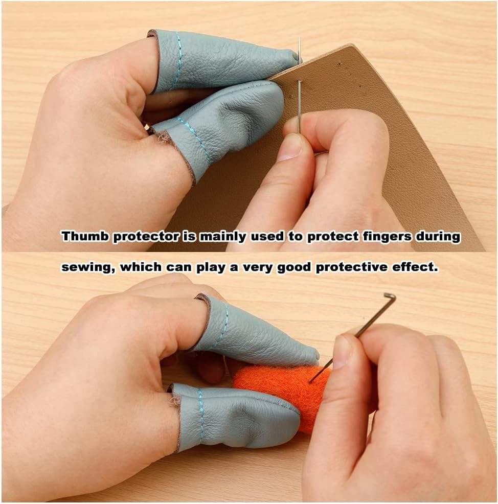 Mayboos 4 Pairs Leather Finger Protector Needle Felting Knitting Finger Thimble Guards Tools for Hand Craft Sewing Needlework Handmaking(Random Color)