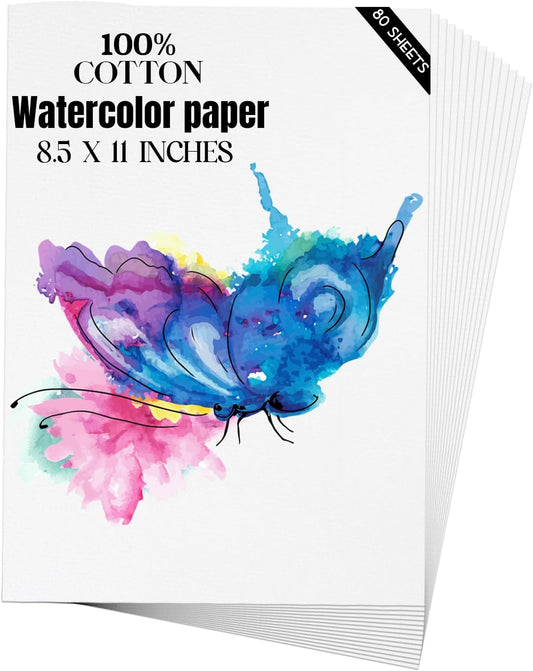 Watercolor Paper 8.5x11 inches 80 Sheets,Heavyweight Artist Paper 140lb/300GSM Cold Press Natural Cotton Paper for Students Artists Watercolor Drawing