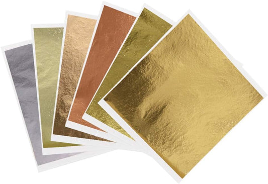 600Pcs KINNO Gold Leaf Sheets, Metal Leaf for Home, Wall, Frame, Ceiling, Furniture Decoration, 6 Colors 3.15 by 3.35 Inch