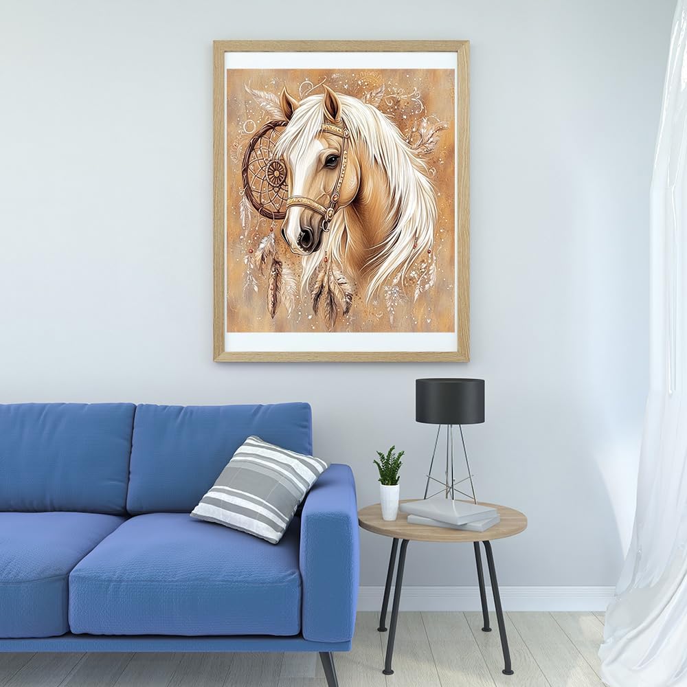 Moohue 14ct Counted Cross Stitch Kits for Adults Indian Horse Animal Printed Stamped Cross Stitch Patterns Kits Cross Stitch Supplies (Indian Horse)