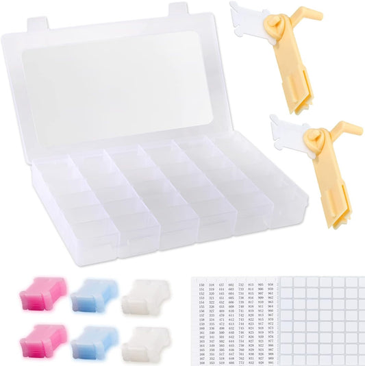 Epesl Embroidery Floss Organizer Box Tools - Bobbin Winder, 1 Removable 36 Compartments with 120 Floss Bobbins and Stickers for Craft DIY Cross Stitch Thread Sewing Bead Jewelry Diamonds Storage