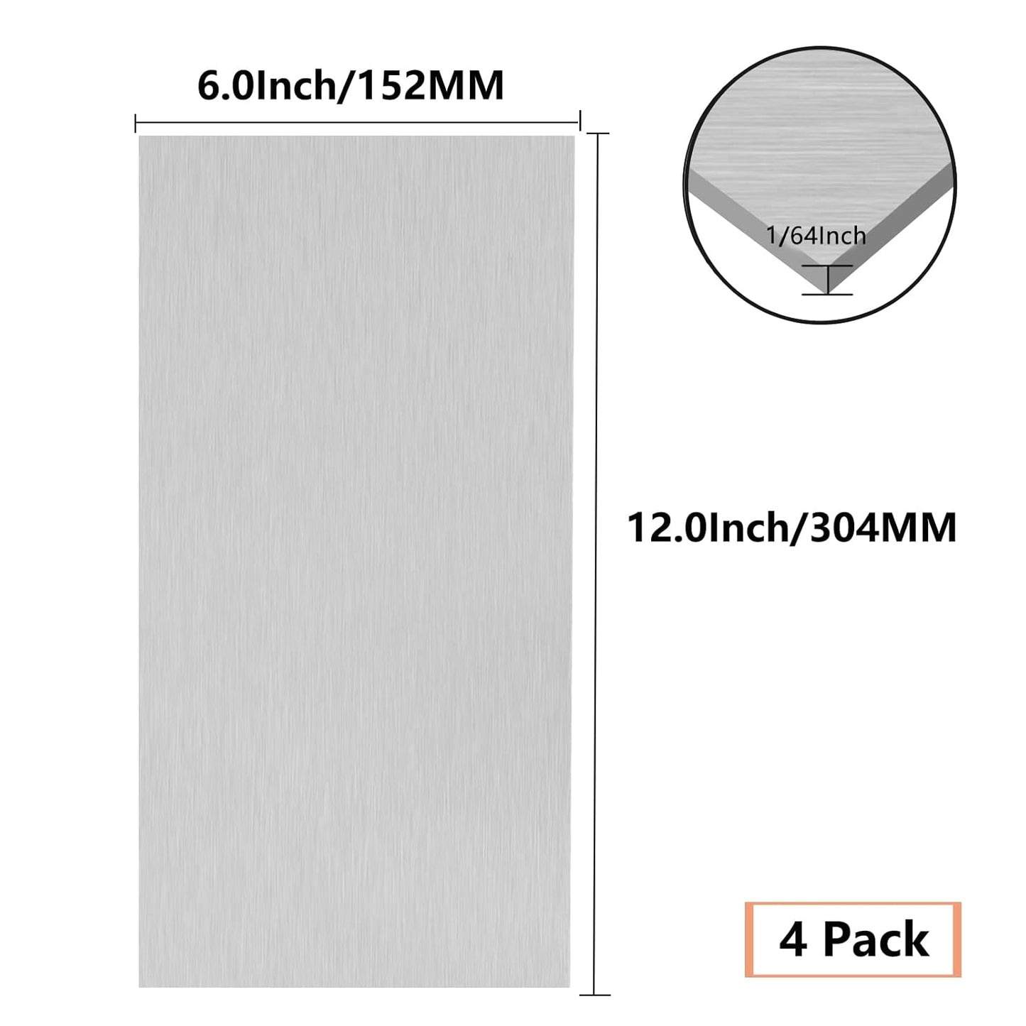 4Pack 5052 H32 Aluminum Sheet Metal 6 x 12 x 1/64 (0.02”) Inch Flat Plain Aluminum Plate Covered with Protective Film, Rectangle 0.5MM Aluminum Metal Plate for Crafting, Industrial