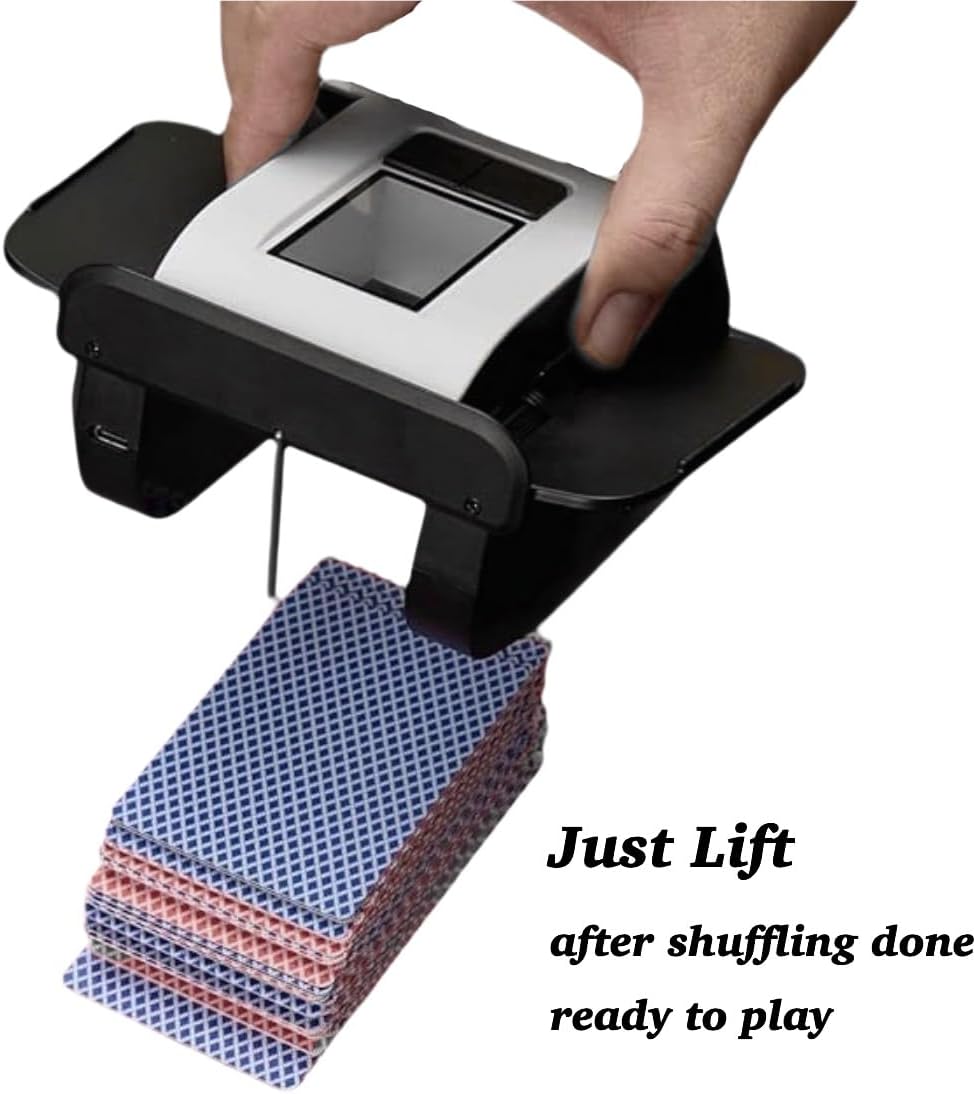 Automatic Card Shuffler, 1-2 Deck Playing Cards Shuffler, One Press Auto or Manual Shuffling Machine, Quiet for UNO Blackjack Bridge Phase 10 Skip-Bo, Rechargeable Portable for Travel, No Jams