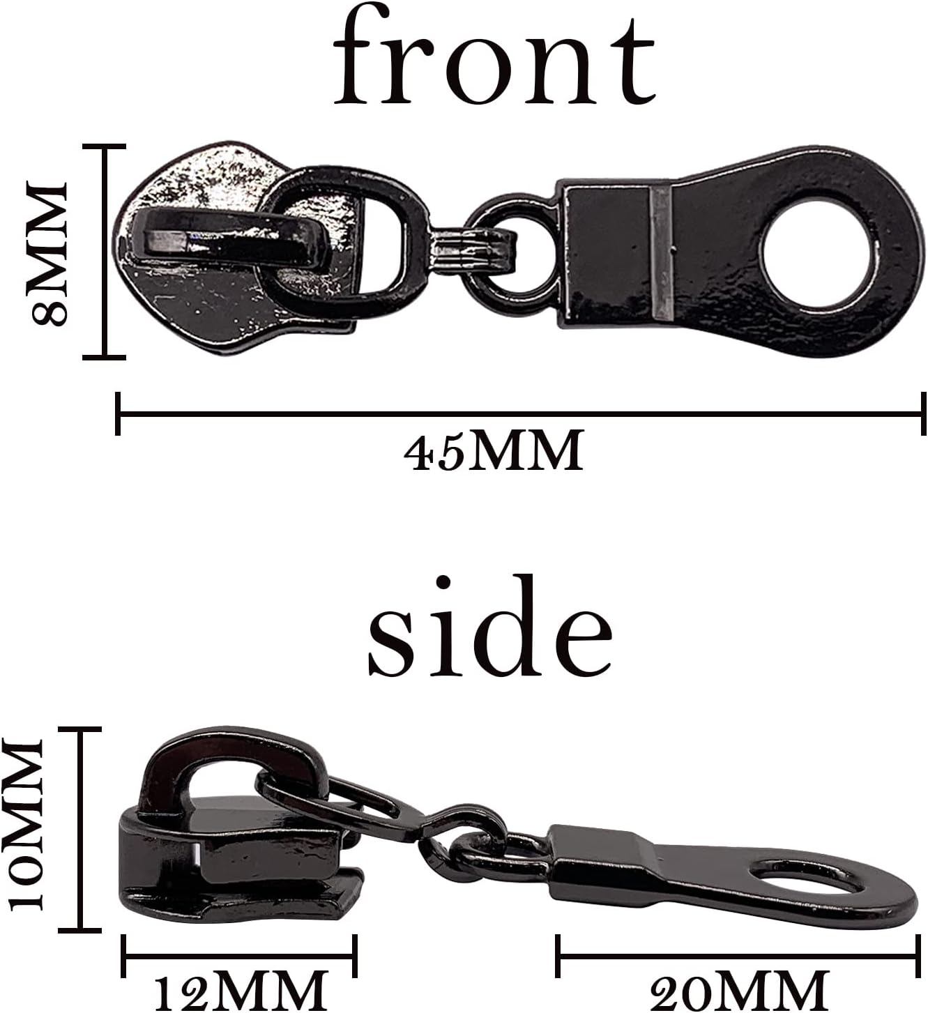 Sawoake 50PCS #5 Black Metal Handle for Nylon Coil Handle Charm for Purse Handbag Craft Sewing Luggage Bag Bulk