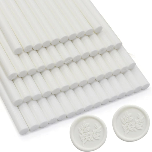 52pcs White Wax Sealing Sticks, Andotopee Glue Gun Adhesive Seal Sticks for Stamp Seals, Premium Sealing Wax for Envelope Seals Wedding Invitation Craft Adhesive, Great Gift Ideas (Mini Size)