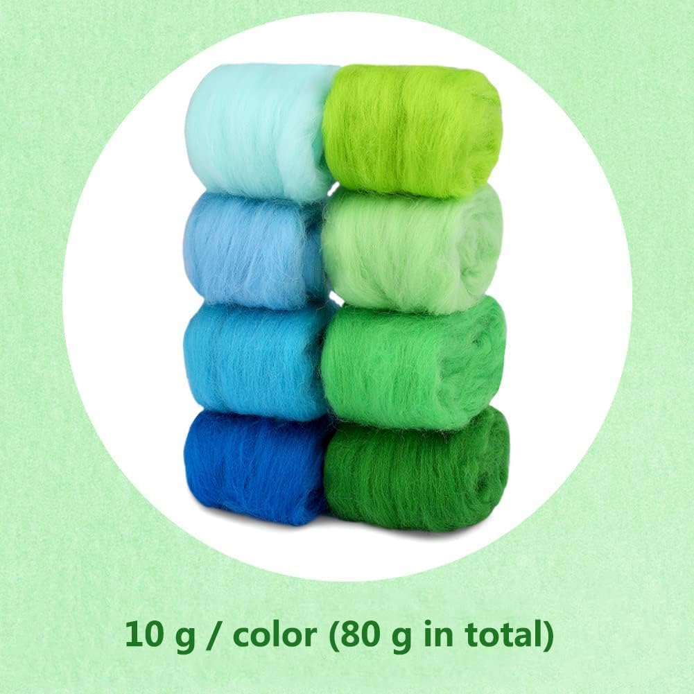 WONVOC 2.82oz Needle Felting Wool, 8 Colors Wool Roving, Wool Roving for Needle Felting, Nature Wool Roving Yarn, Needle Felting Color Wool Sets, Hand Spinning Wool Roving Wool Yarn