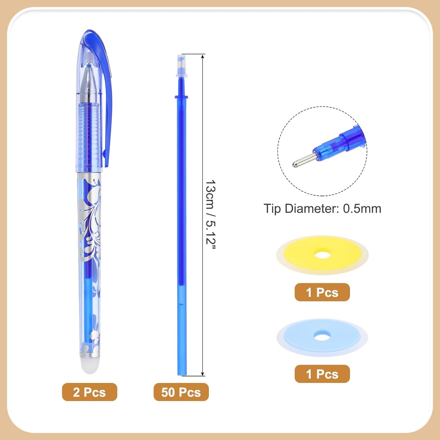 PATIKIL 2Pcs Erasable Gel Pens with 50 Refills & 2 Erasers, 0.5mm Heat Erasable Pens for Fabric Blue Ink Fabric Marking Pen for Sewing Quilting Planner Writing