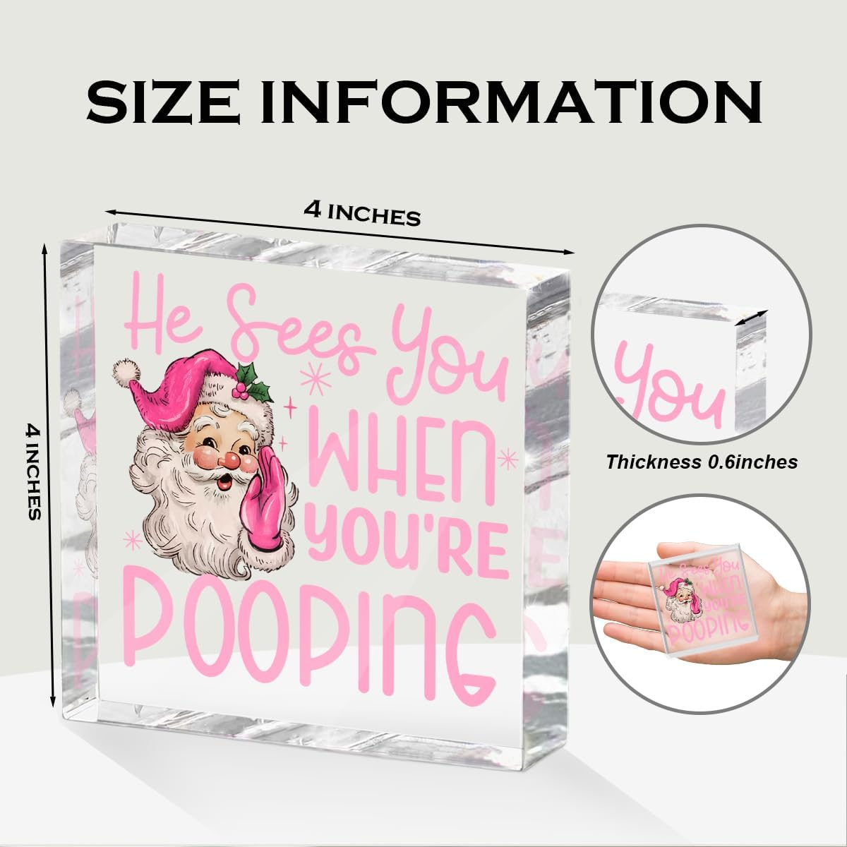 Funny Santa Desk Decor Acrylic Sign 4X4 Inch, Humorous Christmas Decorations Desk Signs for Toilet Cubicle Room Bathroom, Gag Gifts for Women Men Friends