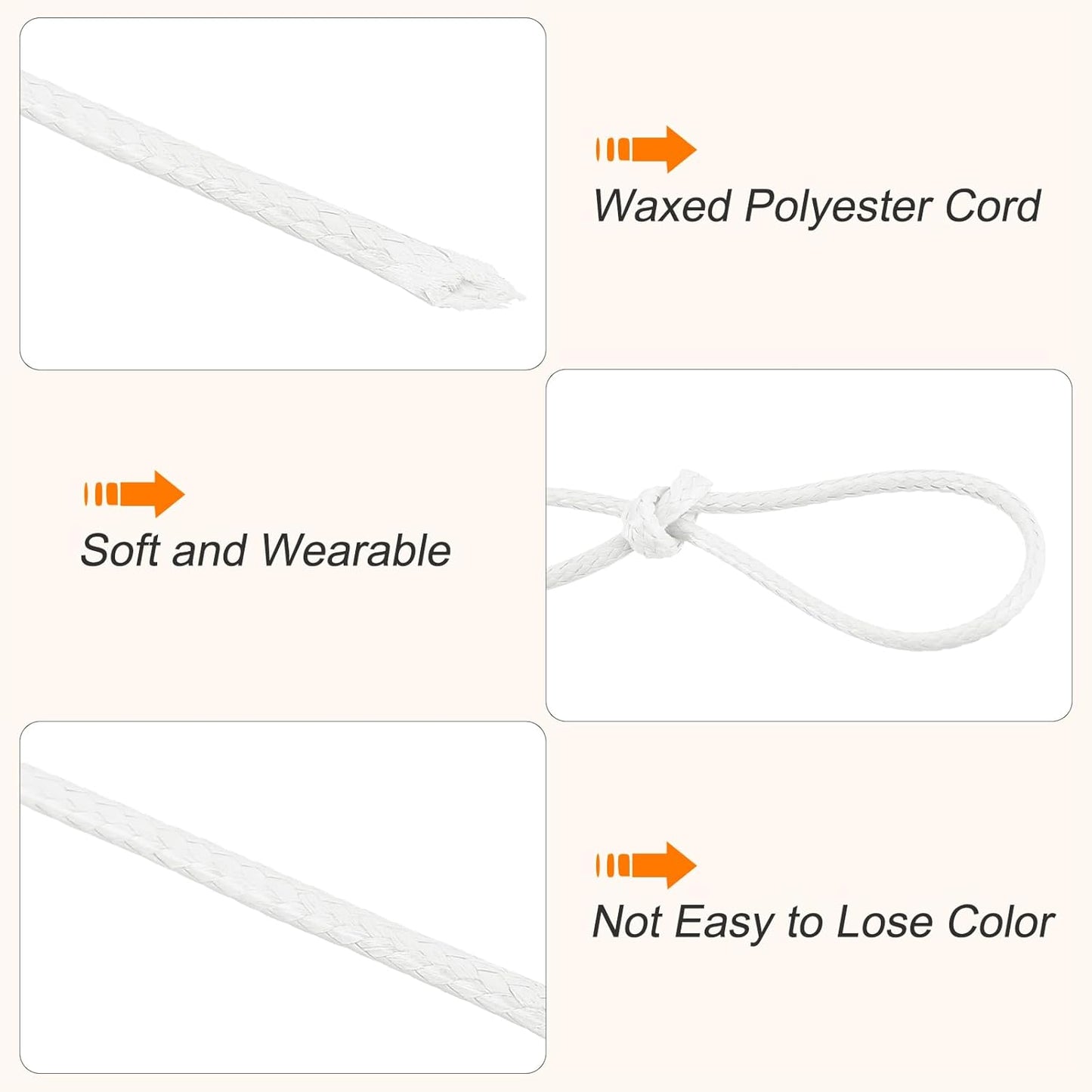 MECCANIXITY Waxed Cord 1mm Waxed Polyester Cord 175 Yard Wax String for Bracelet Making,Necklaces, Beading,Jewelry Making and DIY Crafts(White)