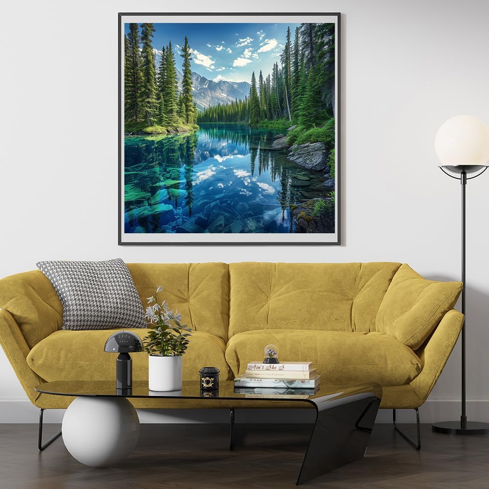 14ct Counted Cross Stitch Kits for Adults Mountains Trees Lake Printed Stamped Cross Stitch Patterns Kits Cross Stitch Supplies (Mountains Trees Lake)