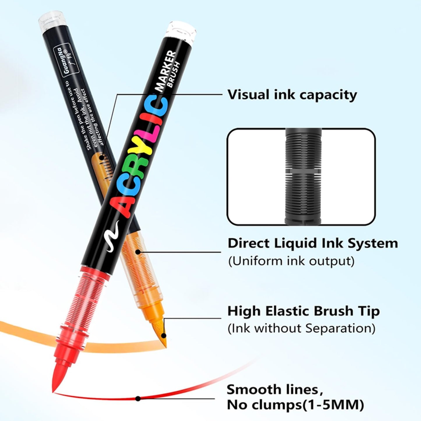 Acrylic Paint Markers Pens, 12 Vivid Colors Acrylic Markers Set,Direct Liquid Type, Stackable Color, Odorless Soft Head，Markers for School，Tooli Art ，Fabric & Creative Crafts (12)