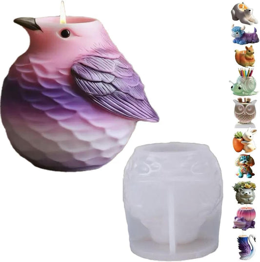 Animal Resin Molds Silicone 3D Cute Bird Epoxy Resin Plaster Candle Holder Wax Molds for Candle Making, Art Crafts DIY Unique Display Home Decor