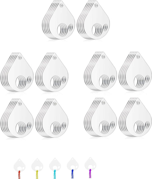 50Pcs Acrylic Embroidery Floss Organizer with 1Pc Hinged Ring, 50x43x2.5mm Slim Thread Bobbins for DIY Sewing & Craft Projects (Teardrop)