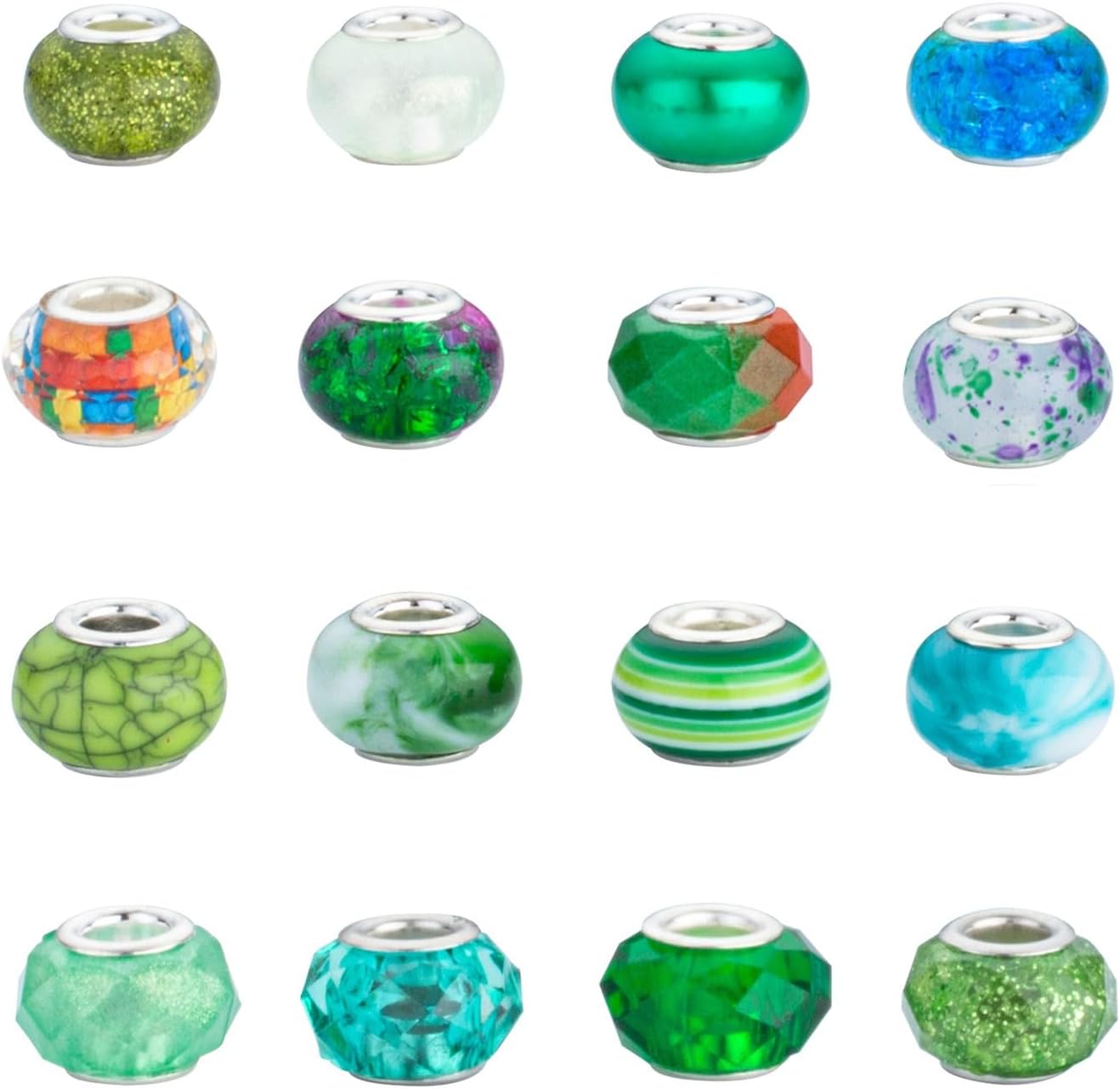 LAIDANLA Green Mix Large Hole Beads, 100pcs 15mm x 5mm Round Resin, Plastic, Acrylic Loose Beads for Jewelry Making, Bracelet, Necklace, Earrings, Keychain, DIY Gifts