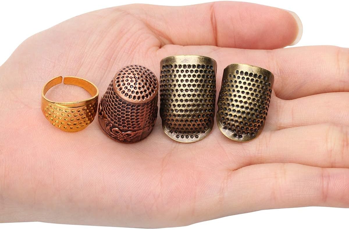 4 Piece Sewing Thimble Hand-Working Sewing Thimble Finger Protector Adjustable Metal Finger Shield Ring Needlework Fingertip DIY Sewing Tools Accessories
