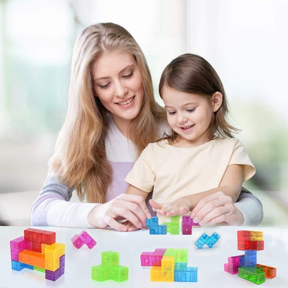 Magnetic Soma Cube Block- Children's Educational Toys Magnetic Tiles for Kids Stress Relief Toy Puzzle Cubes to Develops Intelligence, Ideal for Birthday Gifts (Crystal)