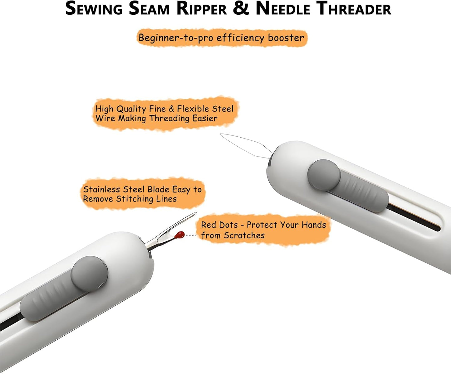 3-in-1 Automatic Needle Threader with 2 Hand Sewn Needles,Needle Threaders for Hand Sewing/Denim/Silk/Embroidery,Professional Tool for Quilting & Clothing Repair (White)