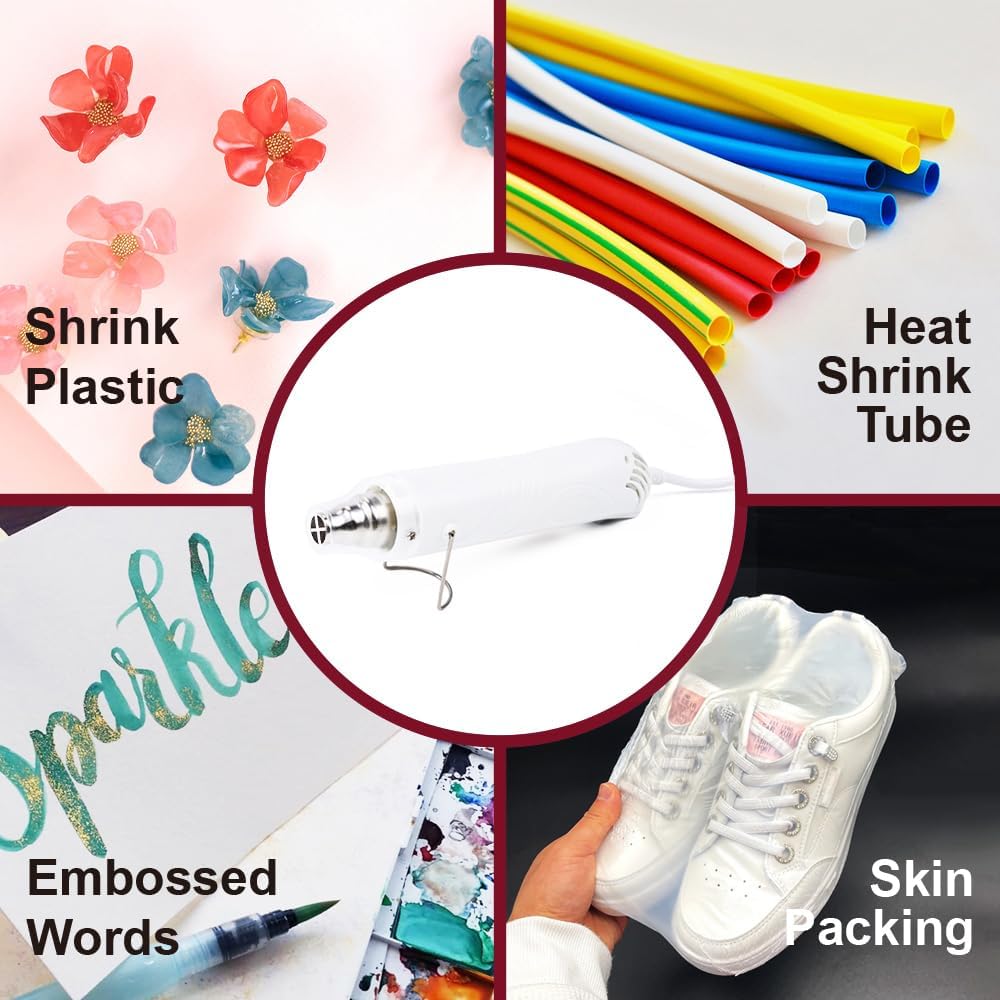 Mini Heat Gun, 300W Fast Heat Hot Air Gun with 6Ft Extra Thickened Cord and Overload Protection for DIY Craft Embossing, Vinyl Wrap, Shrink Tubing/Wrapping, Epoxy Resin, White