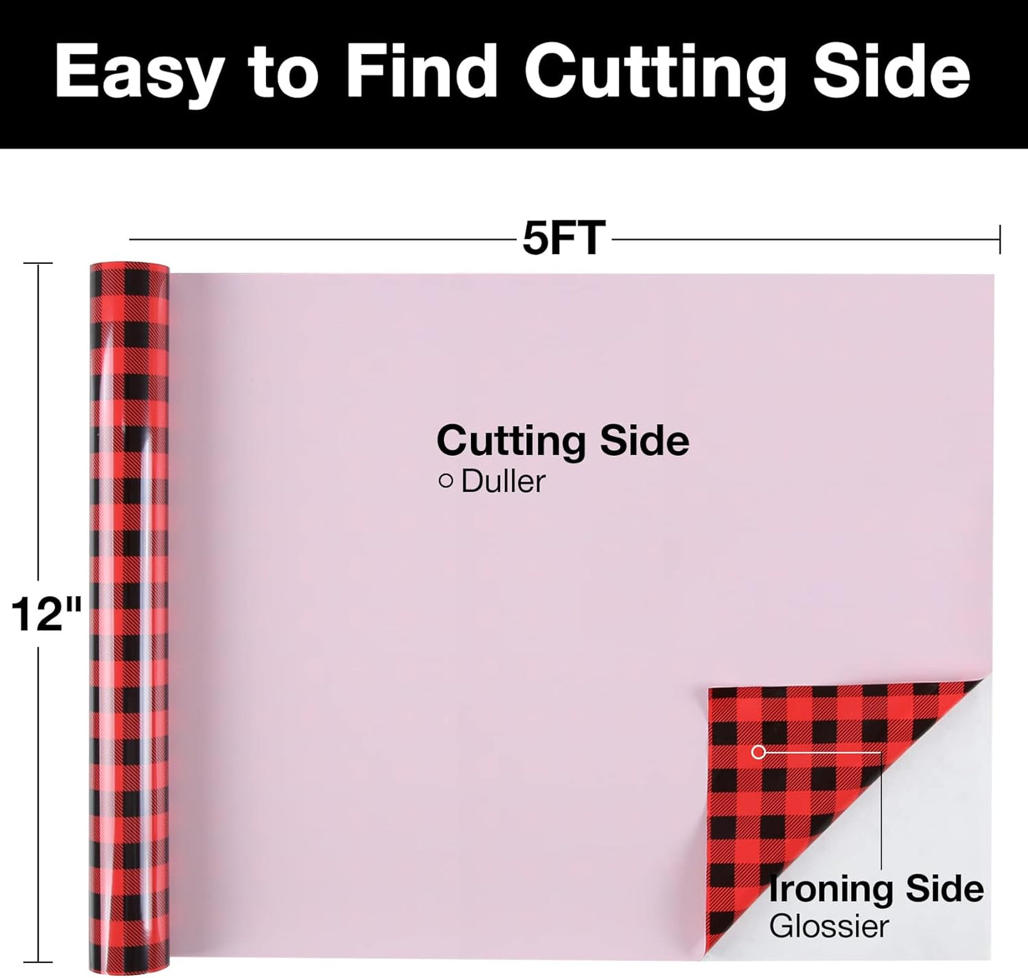 TORC Red Black Buffalo Plaid HTV Vinyl 12 inch x 5 ft, Check Heat Transfer Vinyl Iron on Transfers for Christmas