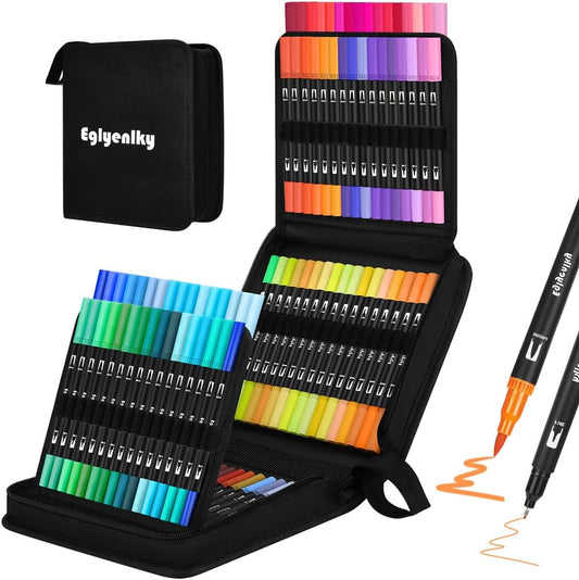 Dual Brush Pens, Markers Adult Coloring Book,100 Colors Art Pens with Fine Point Markers and Brush Tip for Adult Kids Drawing (Black Set)