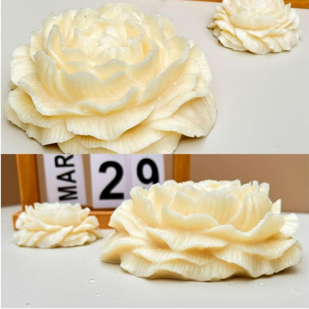2 Pack 3.5 Inch 6.7 Inch Peony Silicone Mold, Large Size Flower Candle Mold, Soap Soy Wax DIY Handcraft Accessory, Epoxy Resin Mold for Party Home Wedding Decoration (Set)